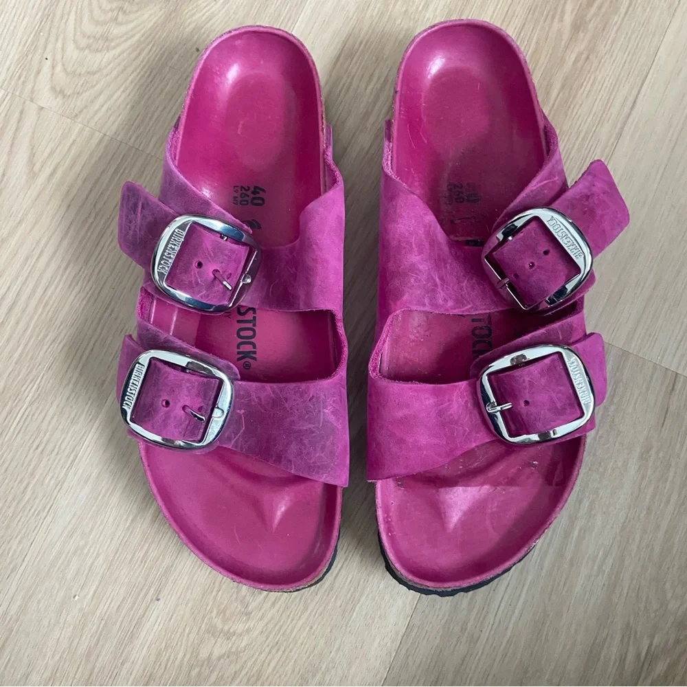 Birkenstock Arizona Big Buckle Festival Pink Fuchsia Oiled Leather Sz 40 Narrow - Picture 2 of 6